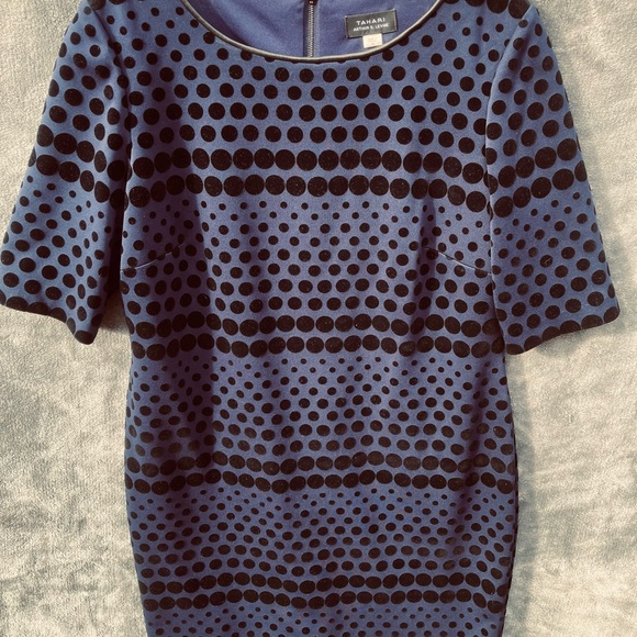 Tahari Arthur S Levine Dresses & Skirts - Tahari by Arthur S. Levine Dress Navy/Black Velvet Polka Dots Leather collar- 16